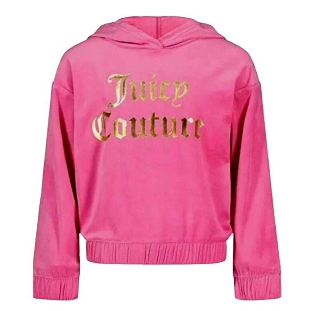 Juicy Couture‎ Kids Girls Philox Pink Velour Hoodie Pullover Sweatshirt Sz 7 NWT - Picture 2 of 14
